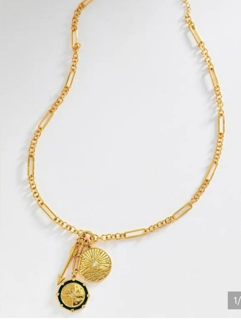 Anthropologie Celestial Pendant Necklace- Gold/Olive Tones